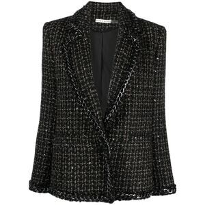 ALICE + OLIVIA SHAN BLACK GOLD TWEED CHAIN TRIM JACKET WOMEN’S SIZE 14